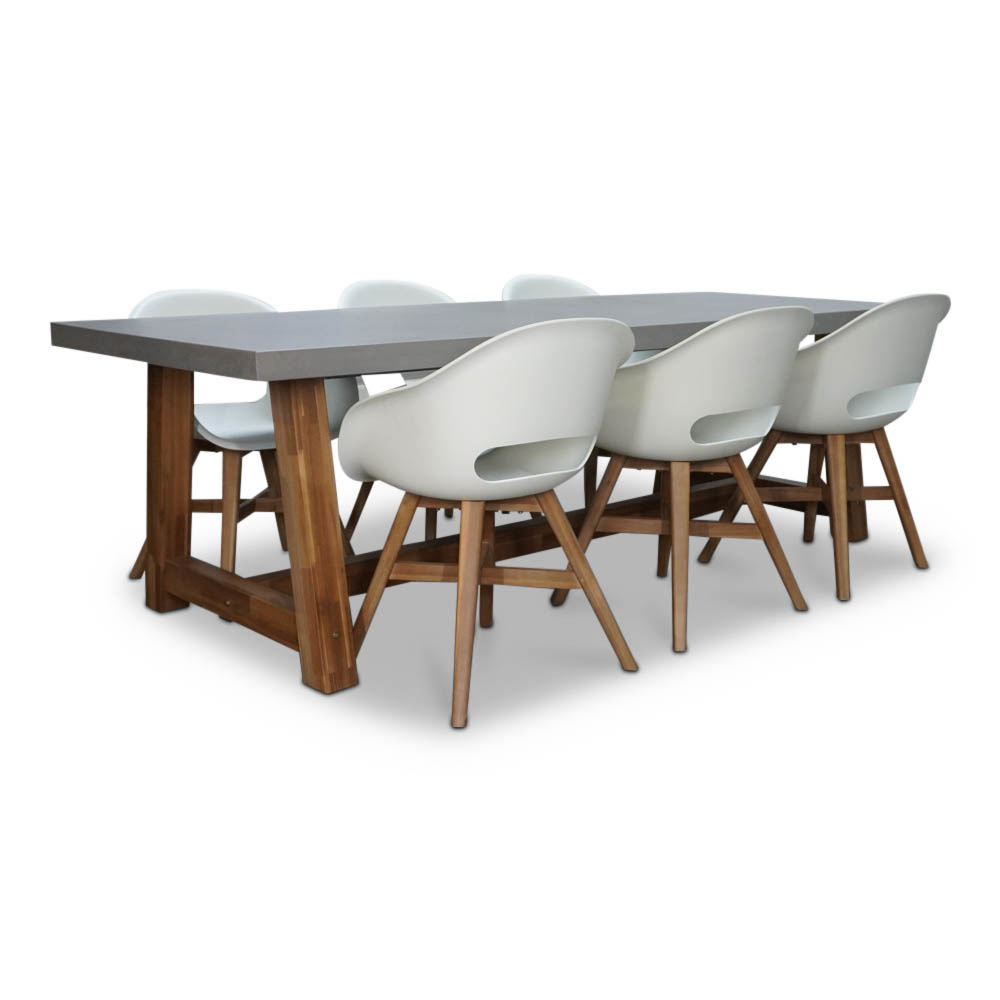 Veltis/Karlstad wit dining tuinset | 6 personen | betonlook + kunststof | 250cm