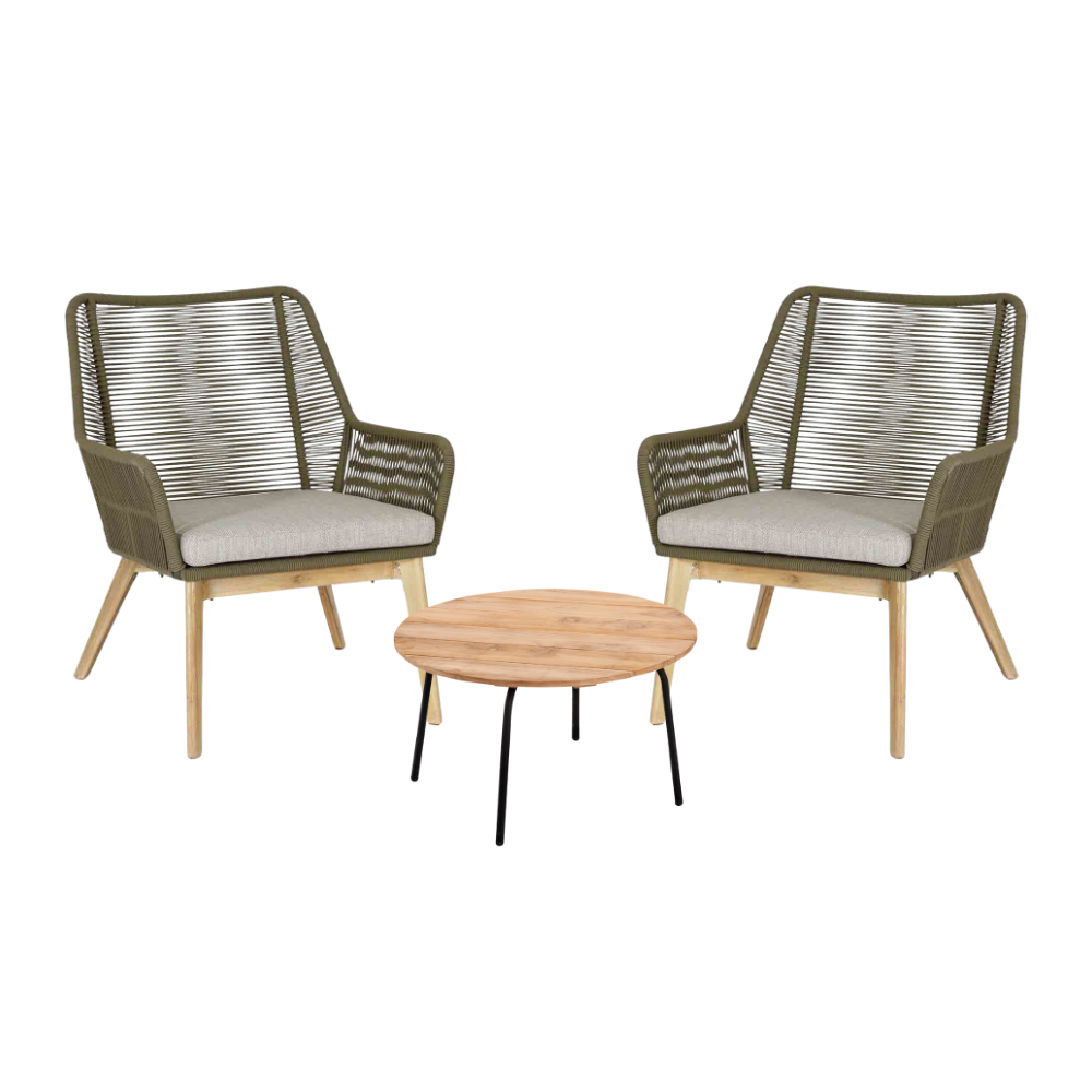 Padua balkonset 3-delig | touw + hardhout | olijfgroen
