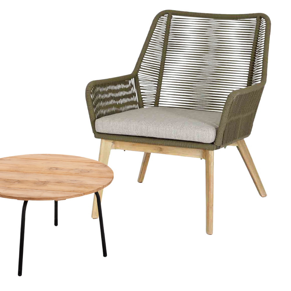 Padua balkonset 3-delig | touw + hardhout | olijfgroen