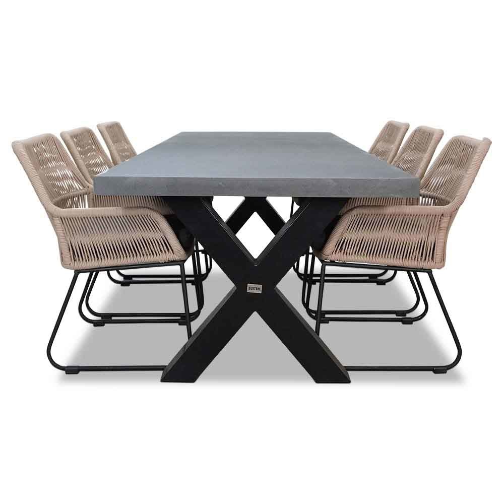 Lyon/Chester zand dining tuinset 7-delig | betonlook + rope | 250cm