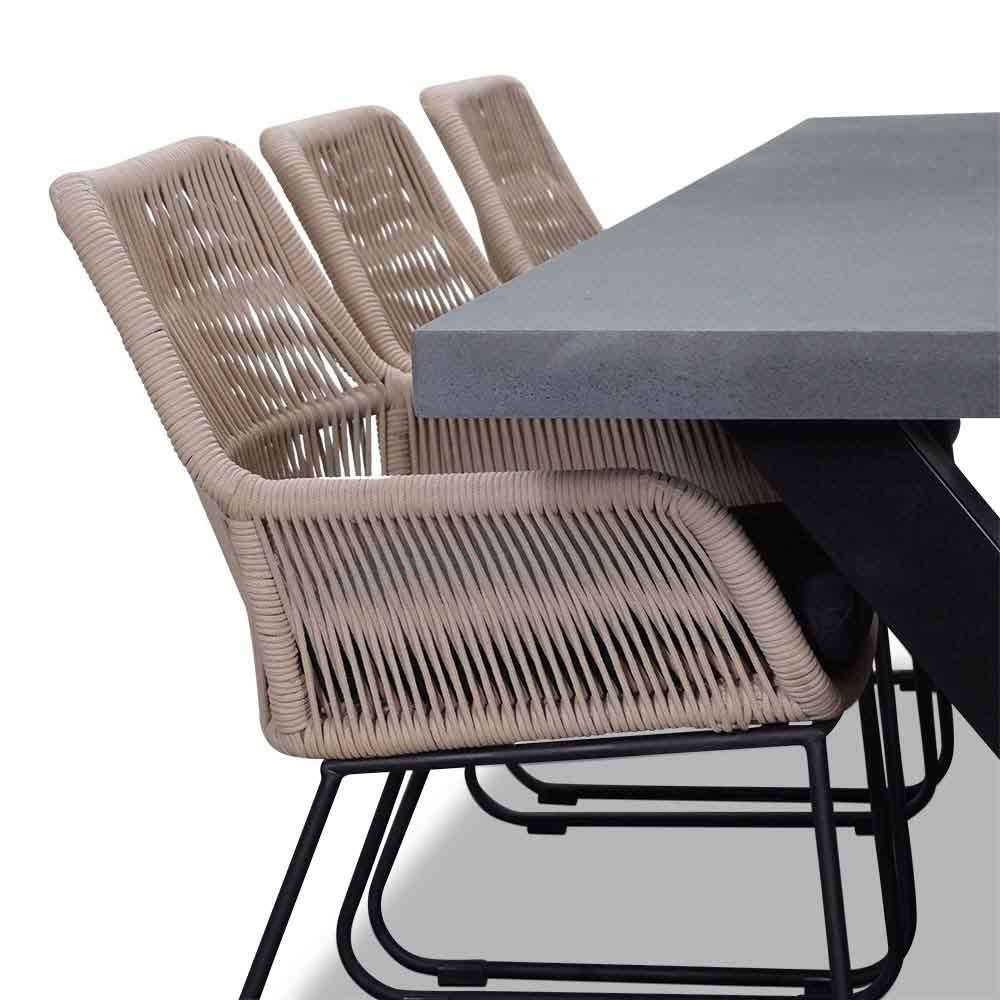 Lyon/Chester zand dining tuinset 7-delig | betonlook + rope | 250cm