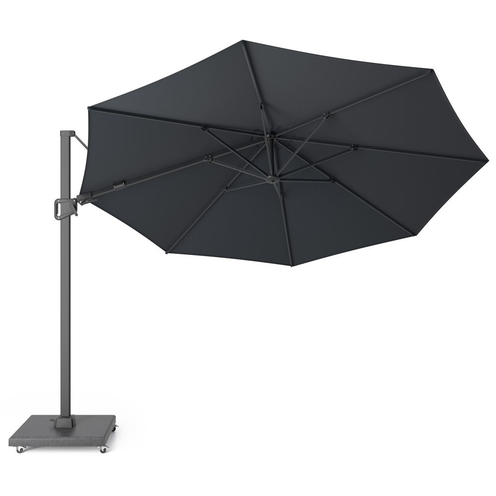 Milano zweefparasol | Ø350cm rond met Modena parasolvoet 90kg | antraciet