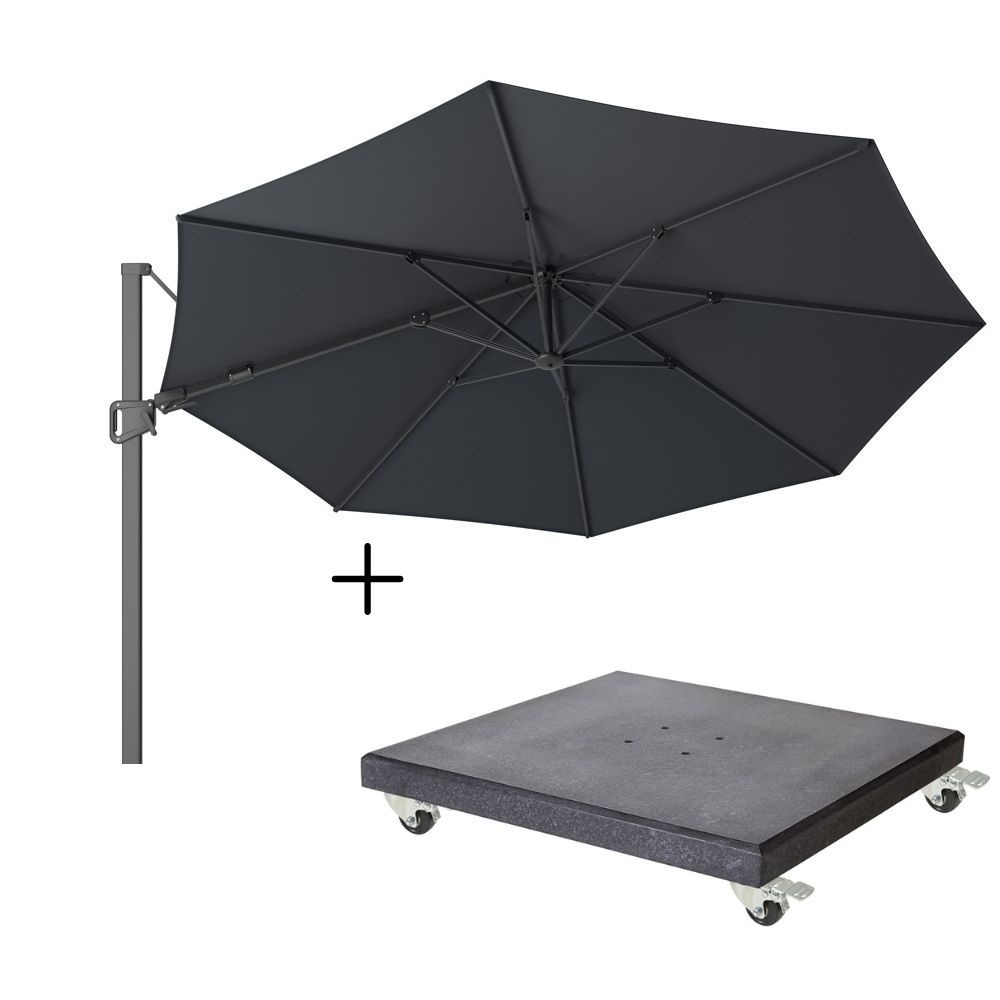 Milano zweefparasol | Ø350cm rond met Modena parasolvoet 90kg | antraciet
