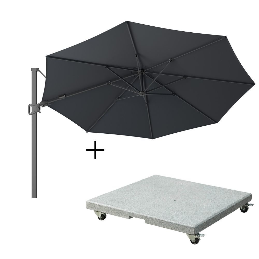 Milano zweefparasol Ø3,5 antraciet + Premium Salerno parasolvoet 90kg