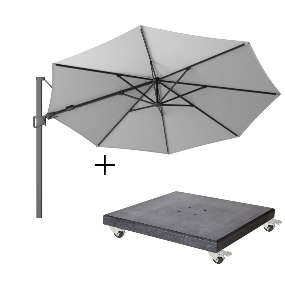 Milano zweefparasol | Ø350cm rond met Modena parasolvoet 90kg | Light Grey