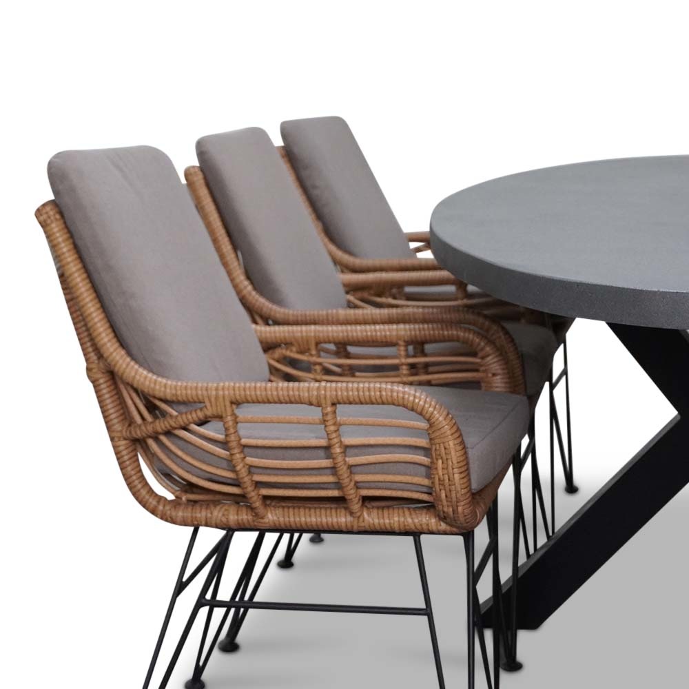 Stockholm/Carlos taupe dining tuinset 7-delig | betonlook + stalen kruispoot | 240cm
