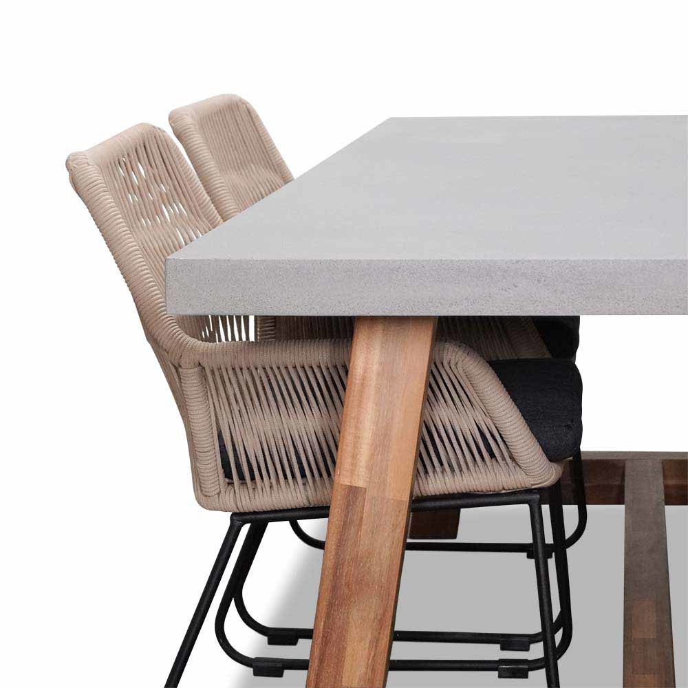 Veltis/Chester zand dining tuinset 5-delig | betonlook + hardhout | 200cm