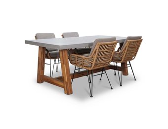 Veltis/Carlos taupe dining tuinset | 4 personen | betonlook + hardhout | 200cm