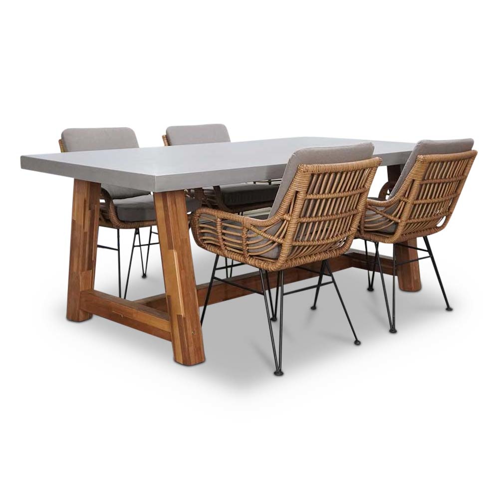 Veltis/Carlos taupe dining tuinset | 4 personen | betonlook + hardhout | 200cm afbeelding