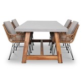 Veltis/Carlos taupe dining tuinset | 4 personen | betonlook + hardhout | 200cm