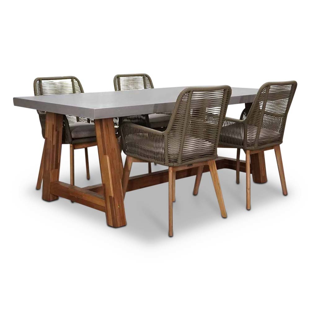 Veltis/Padua dining tuinset | 4 personen | betonlook + touw | 200cm afbeelding