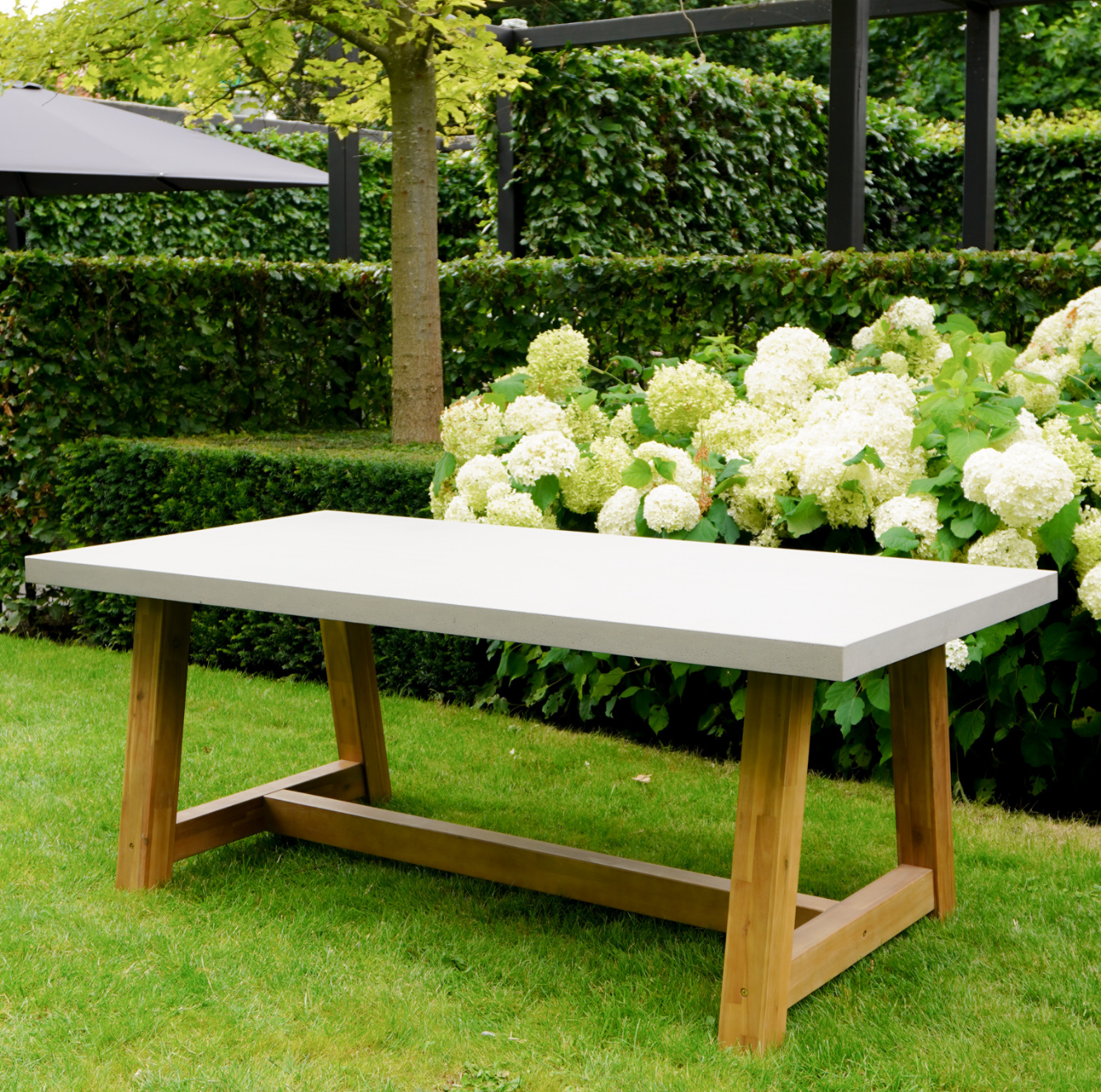 Veltis/Chester zand dining tuinset 5-delig | betonlook + hardhout | 200cm