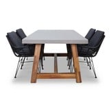 Veltis/Carlos Charcoal dining tuinset | 4 personen | betonlook + hardhout | 200cm