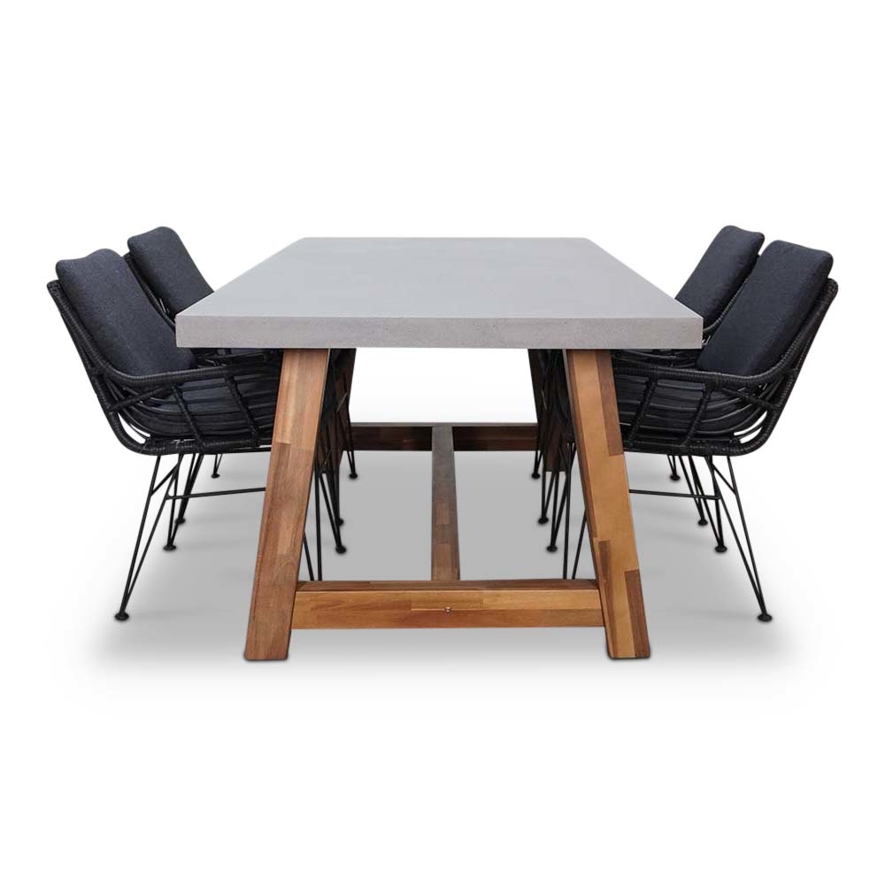 Veltis/Carlos Charcoal dining tuinset 5-delig | betonlook + hardhout | 200cm