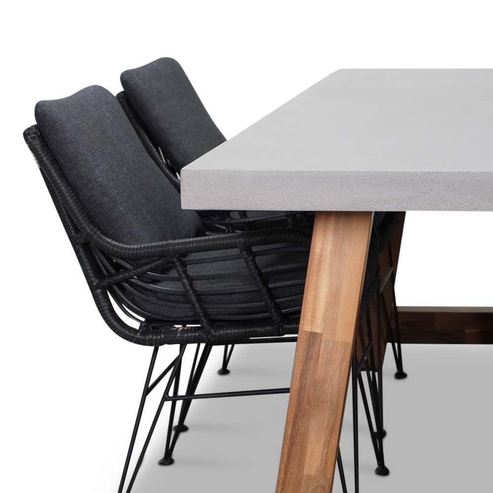 Veltis/Carlos Charcoal dining tuinset 5-delig | betonlook + hardhout | 200cm