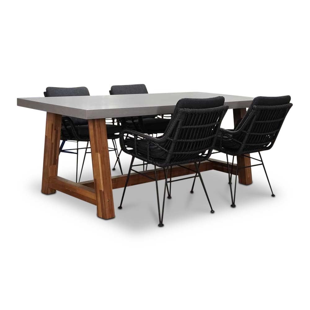 Veltis/Carlos Charcoal dining tuinset | 4 personen | betonlook + hardhout | 200cm