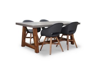 Veltis/Karlstad antraciet dining tuinset | 4 personen | betonlook + hardhout | 200cm
