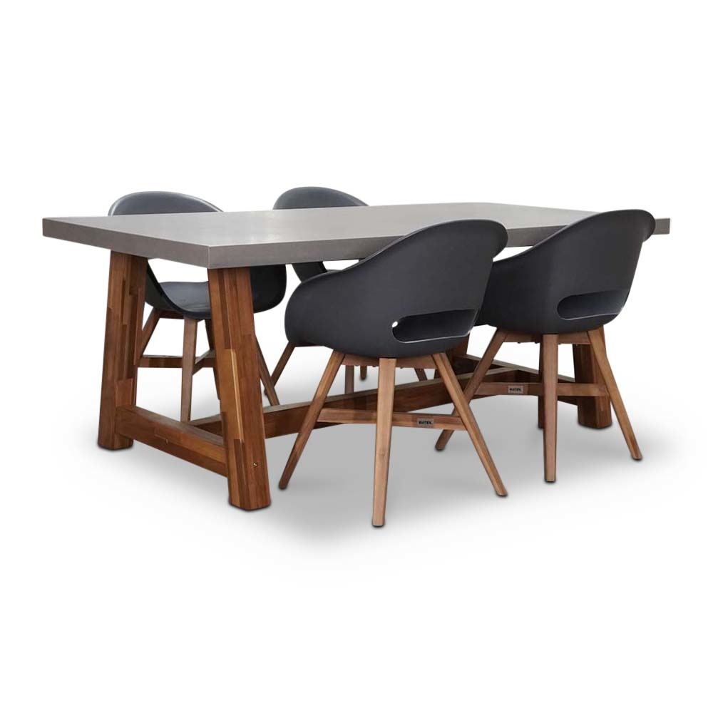 Veltis/Karlstad antraciet dining tuinset 5-delig | betonlook + hardhout | 200cm