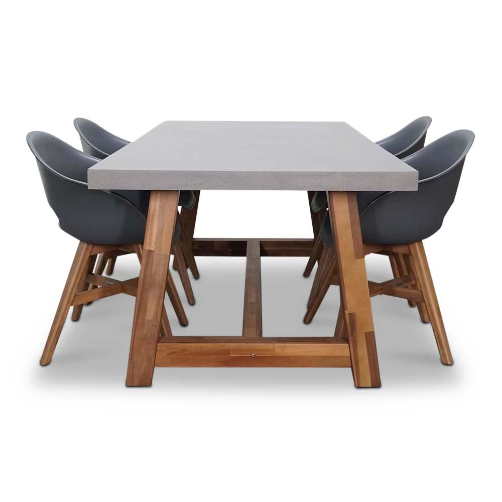 Veltis/Karlstad antraciet dining tuinset 5-delig | betonlook + hardhout | 200cm