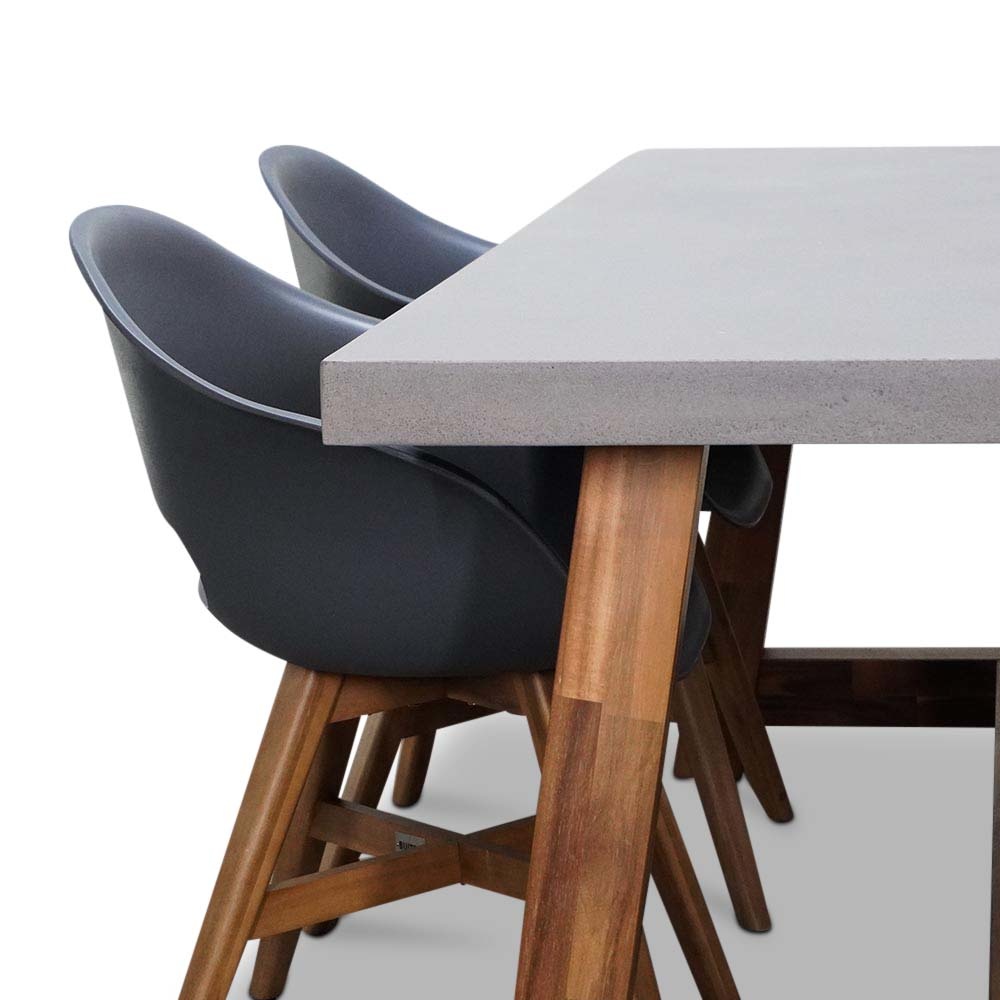 Veltis/Karlstad antraciet dining tuinset 5-delig | betonlook + hardhout | 200cm