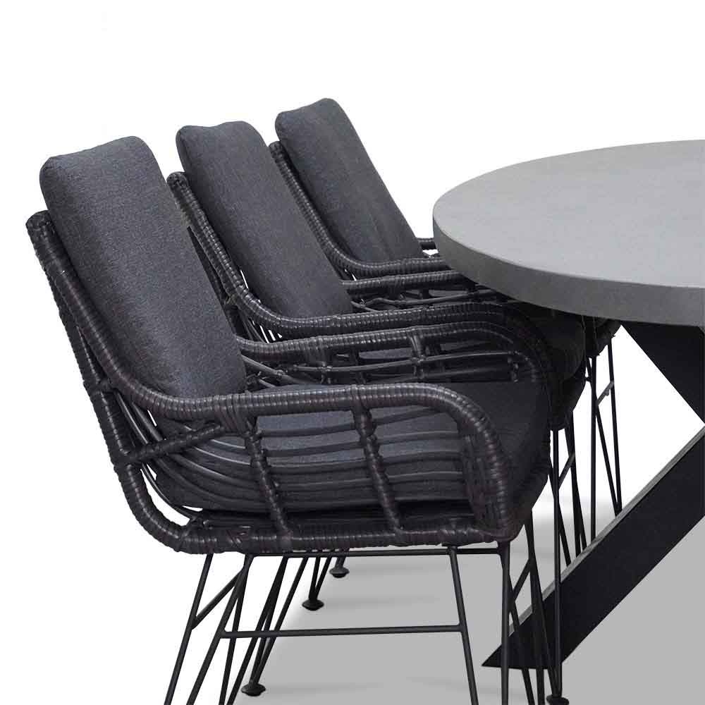 Stockholm/Carlos Charcoal dining tuinset 7-delig | betonlook + stalen kruispoot | 240cm