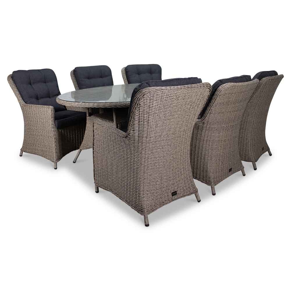 Elip dining tuinset 7-delig ovaal | wicker | Natural Grey | 200cm
