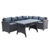 Stockholm dining loungeset 6 personen | wicker | zwart | 3-delig - 245x169cm