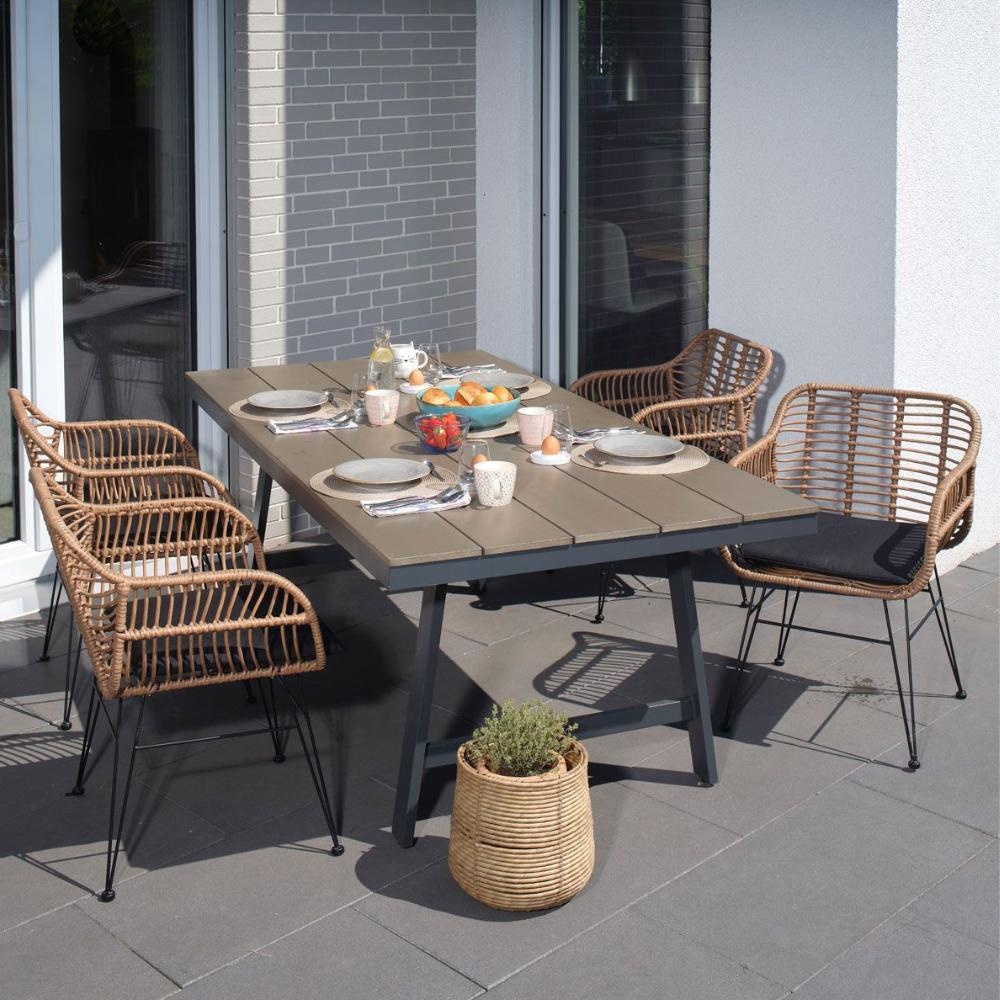 Lola dining tuinstoel | wicker + staal | Bamboo antraciet