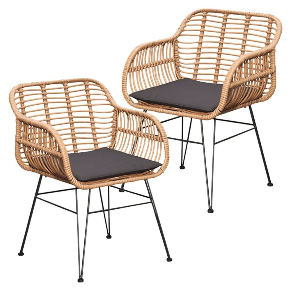Lola dining tuinstoel | wicker + staal | Bamboo antraciet