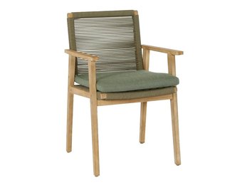 Bergen dining tuinstoel | touw + hardhout | olijfgroen