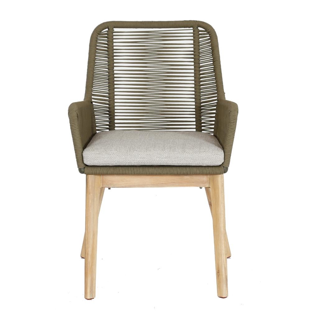 Padua dining tuinstoel | touw + hardhout | olijfgroen