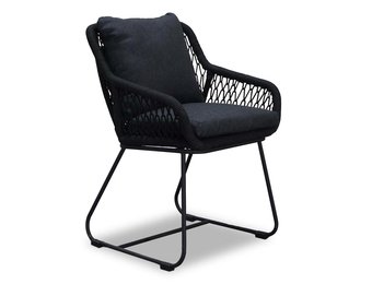 Portofino dining tuinstoel | touw + RVS | zwart