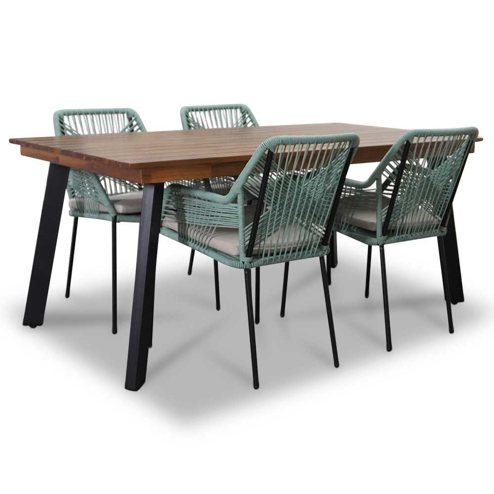 Poznan/Seville mint dining tuinset 5-delig | hardhout + touw | 180cm