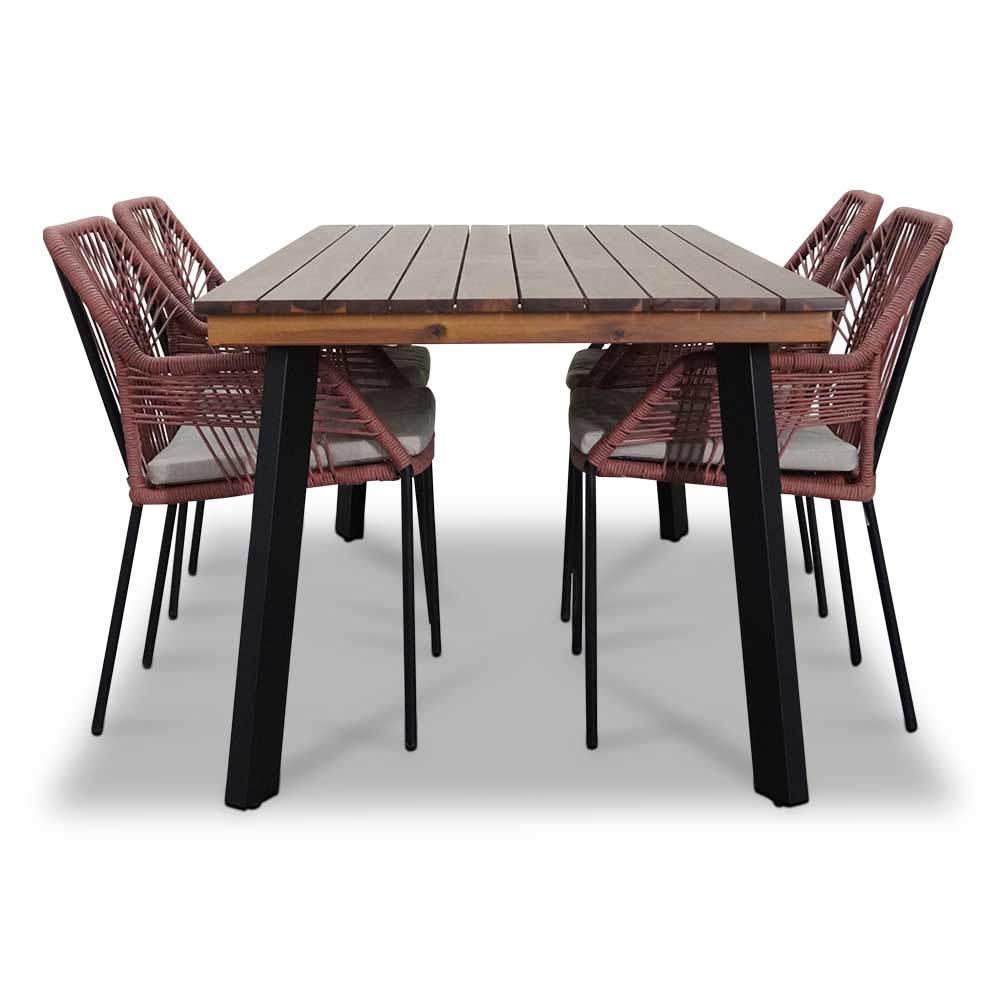 Poznan/Seville terra dining tuinset 5-delig | hardhout + touw | 180cm