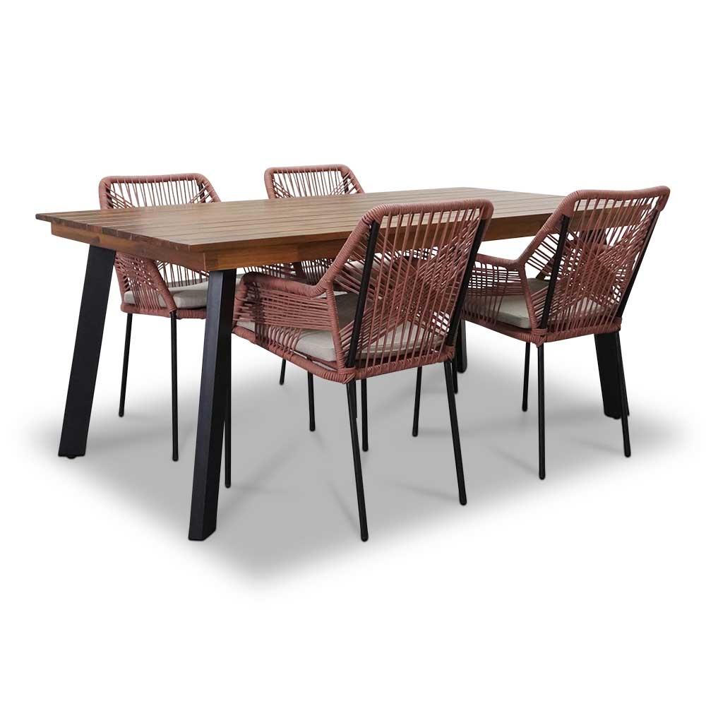Poznan/Seville terra dining tuinset 5-delig | hardhout + touw | 180cm