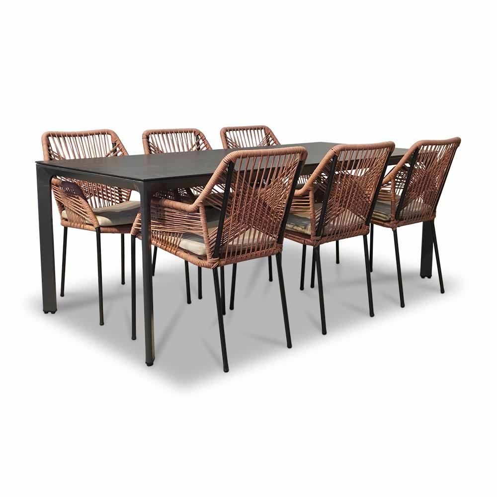 Carcassonne/Seville terra dining tuinset 7-delig | aluminium + touw | stapelbaar | 200cm