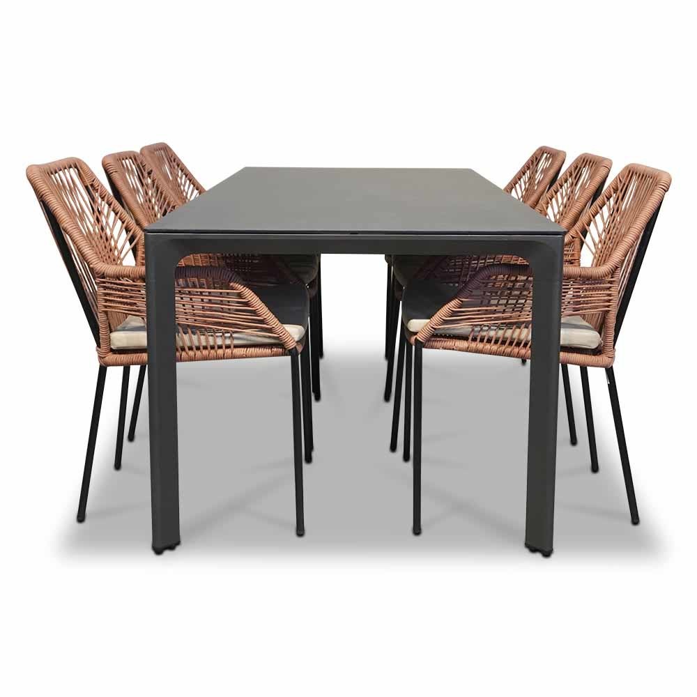 Carcassonne/Seville terra dining tuinset 7-delig | aluminium + touw | stapelbaar | 200cm