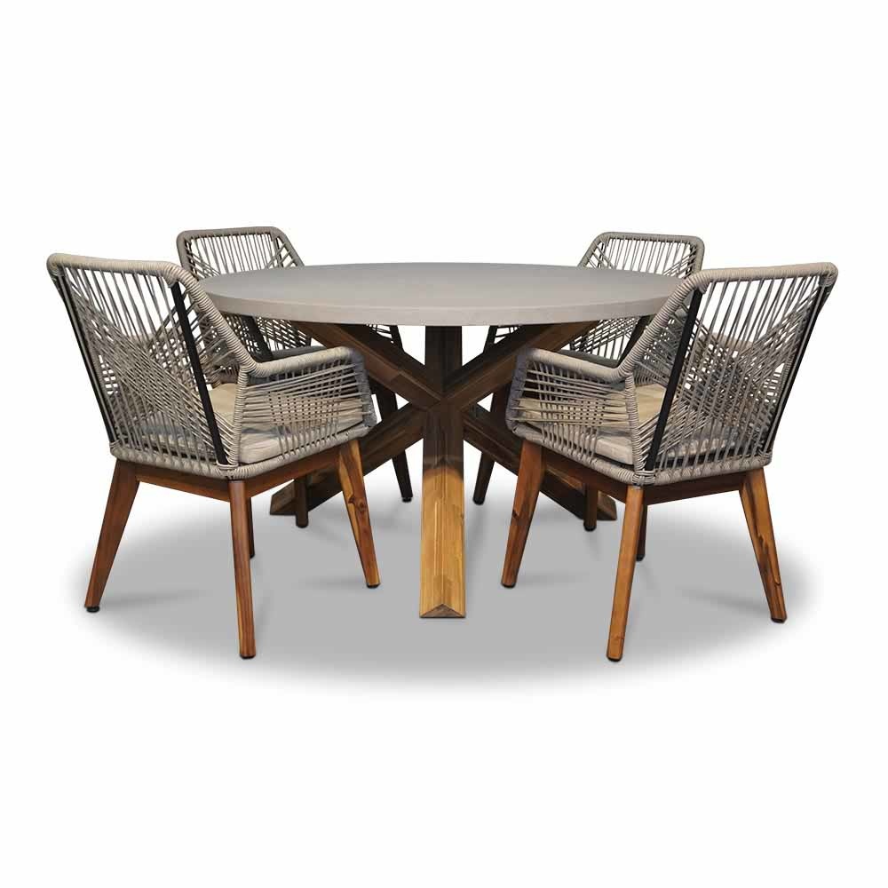 Nancy/Seville zand hout dining tuinset 5-delig | betonlook + touw | 135cm