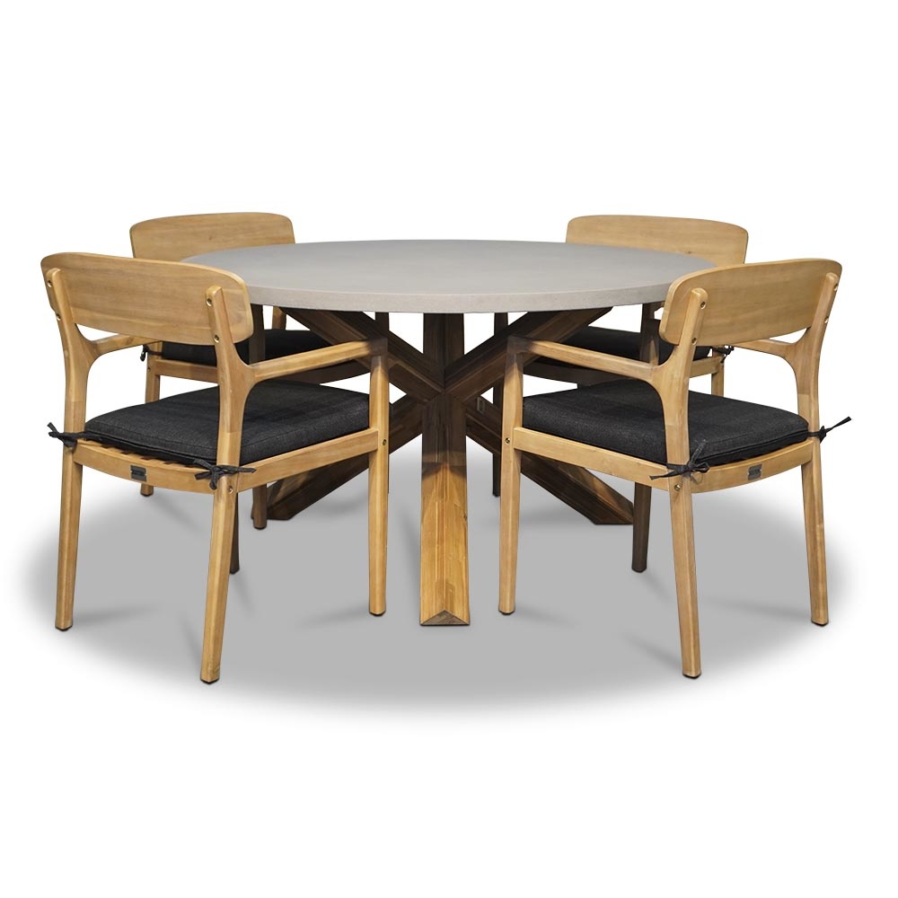 Nancy/Rixos dining tuinset 5-delig | betonlook + hardhout | 135cm