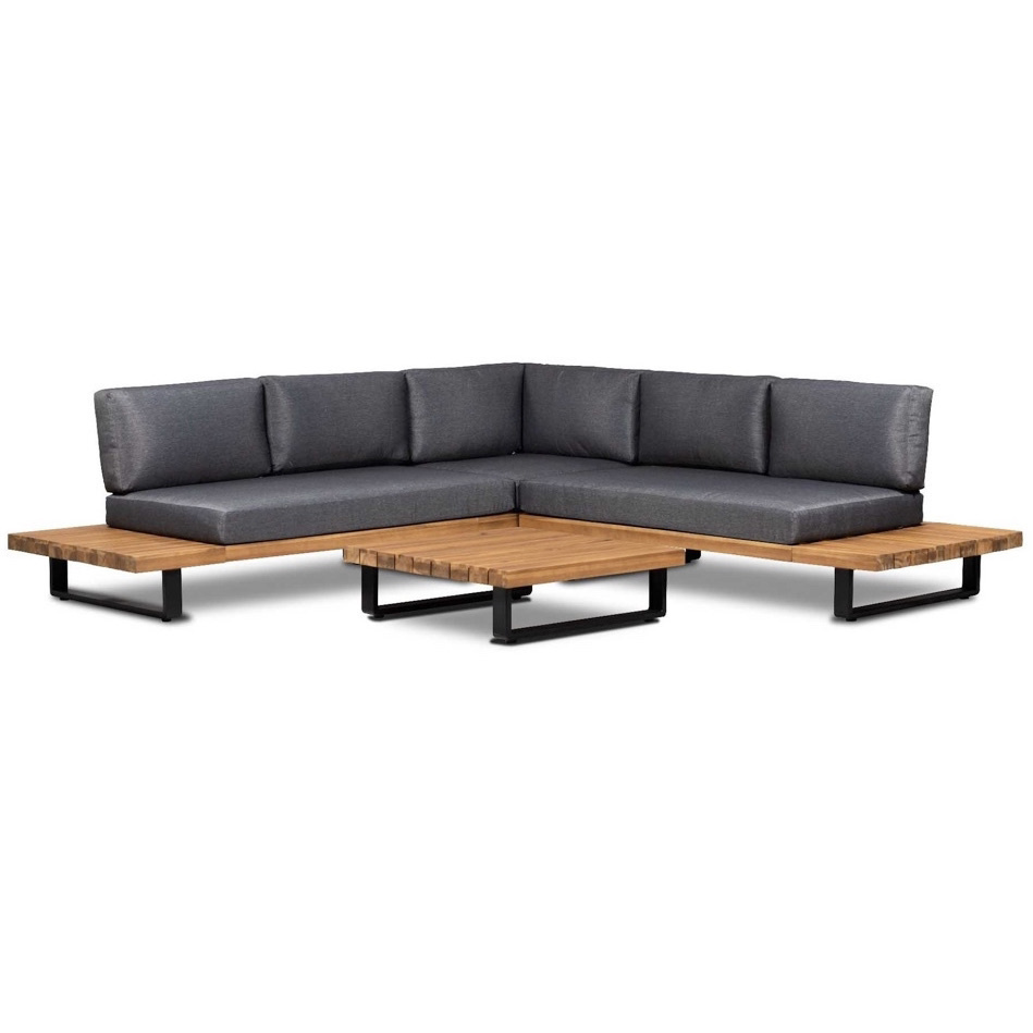Boston hoek loungeset 5 personen | aluminium + hardhout | Light Teaklook | 3-delig - 245x245cm