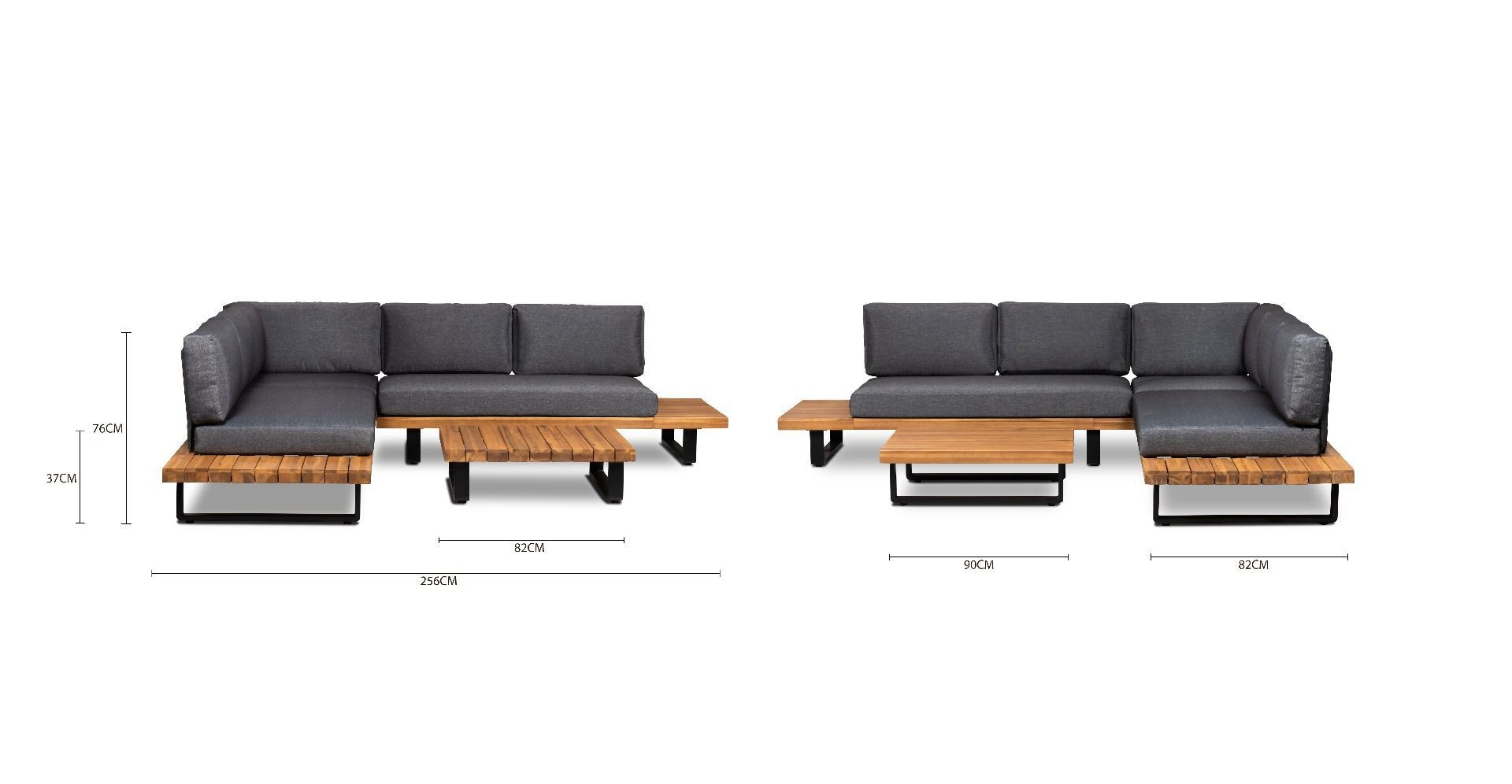 Boston hoek loungeset 5 personen | aluminium + hardhout | Light Teaklook | 3-delig - 245x245cm