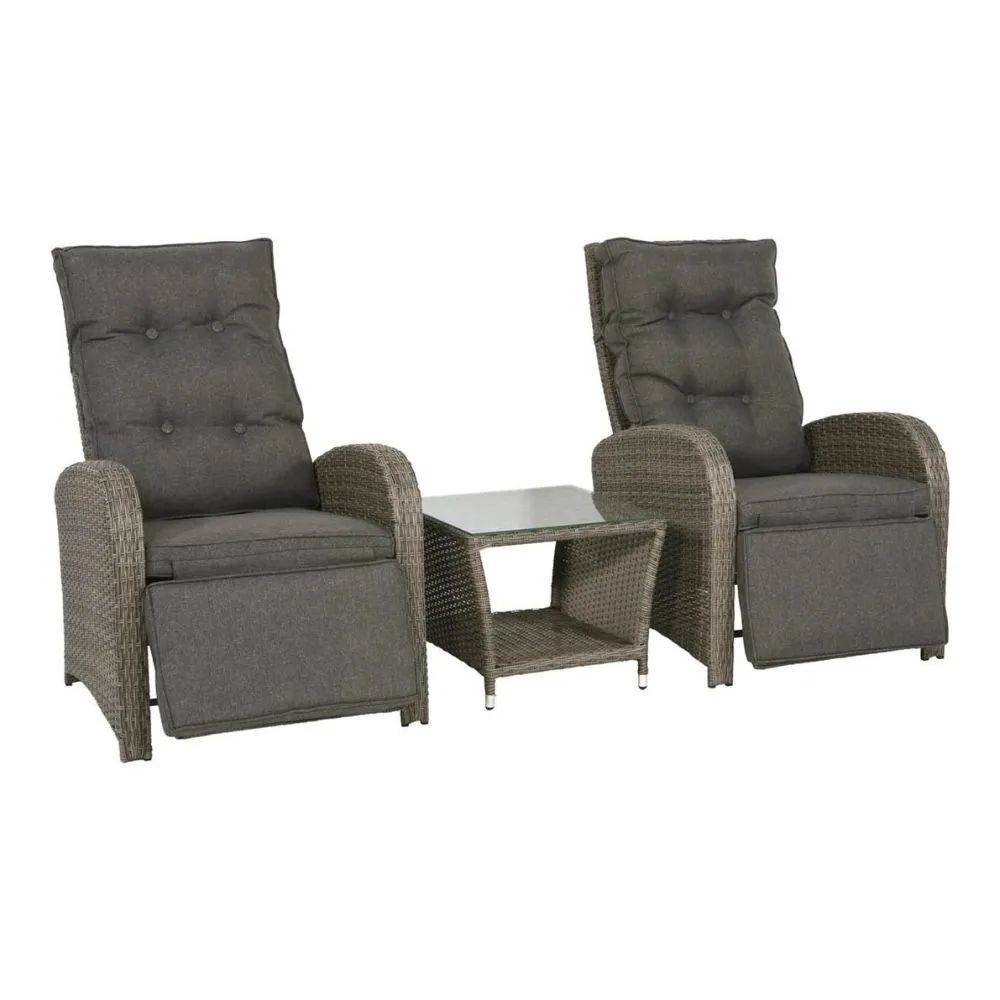 Melia lounge balkonset - verstelbaar 2 personen | wicker | grijs | 3-delig