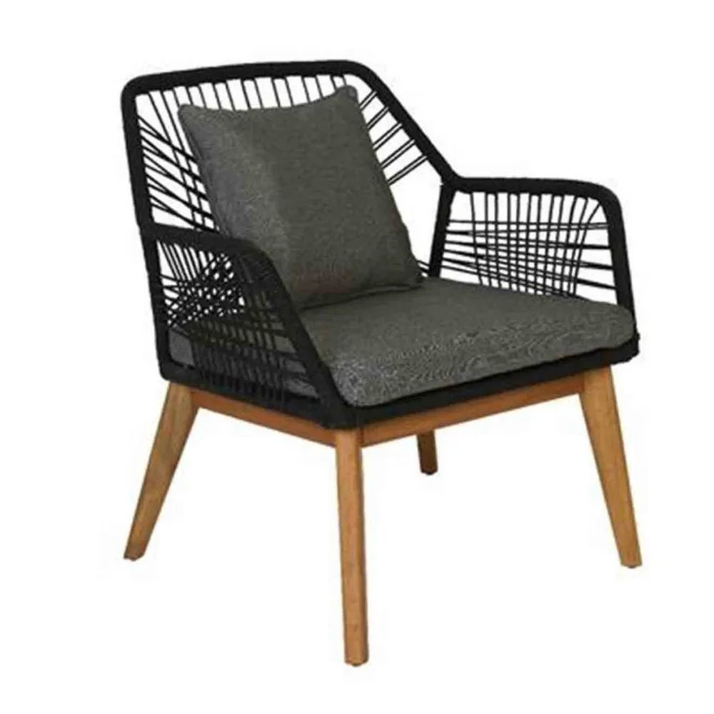 Seville loungestoel | touw + hardhout | zwart