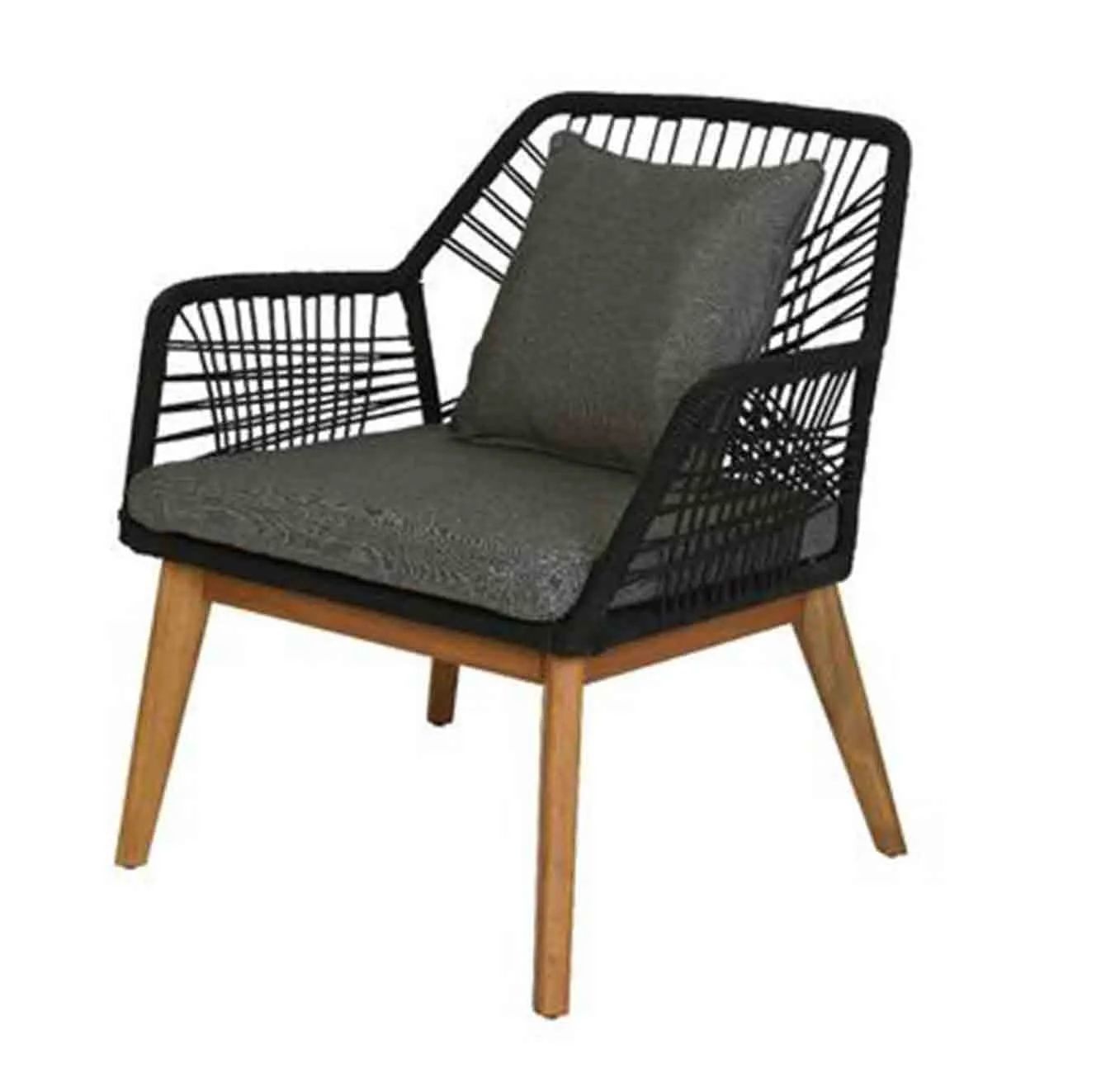 Seville loungestoel | touw + hardhout | zwart