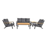 Donnan stoel-bank loungeset 5 personen | aluminium + bamboe | Light Teaklook | 5-delig