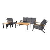 Donnan stoel-bank loungeset 5 personen | aluminium + bamboe | Light Teaklook | 5-delig