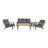 Donnan stoel-bank loungeset 5 personen | aluminium + bamboe | Light Teaklook | 5-delig