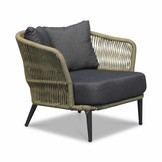 Palermo stoel-bank loungeset 5 personen | aluminium + touw | olijfgroen | 5-delig