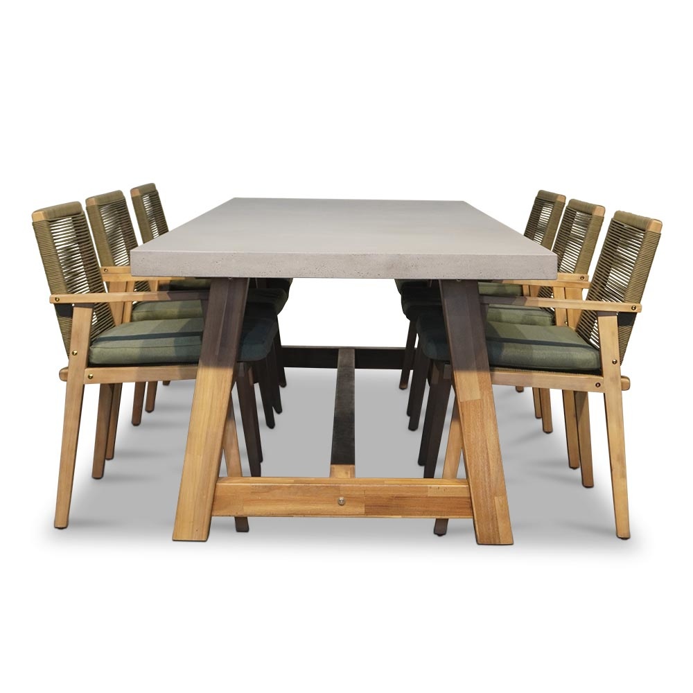 Veltis/Bergen dining tuinset 7-delig | betonlook + touw | 250cm