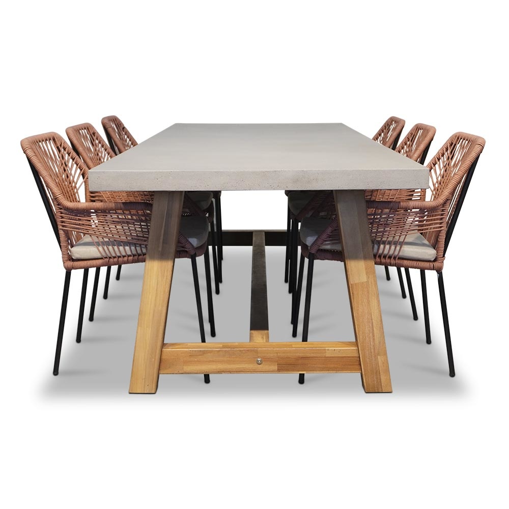 Veltis/Seville terra dining tuinset 7-delig | betonlook + touw | 250cm